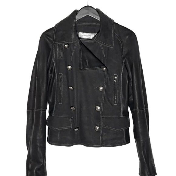 Christian Dior FW06 Black Leather Braided Sleeves Denim Jacket - Picture 1 of 11